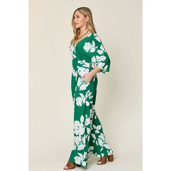 Double Take Full Size Printed Tie Back Wide Leg Jumpsuit - Picture 13 of 15